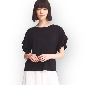 UNIQLO Black Ruffled Sleeve Boxy T-Shirt